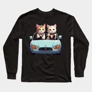 the cats lover drive a car in-funny cats Long Sleeve T-Shirt
